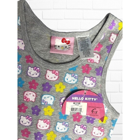 Hello Kitty Girls Medium Tank Top Graphic Print Lettuce‎ Hem Gray - Picture 2 of 6